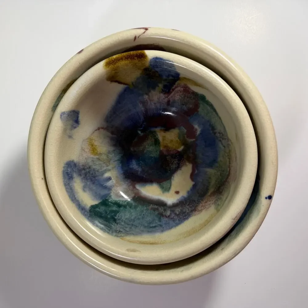 D.K. Clay Pottery of the Carolinas Artisan Studio Painted Pottery Bowls Set of 2